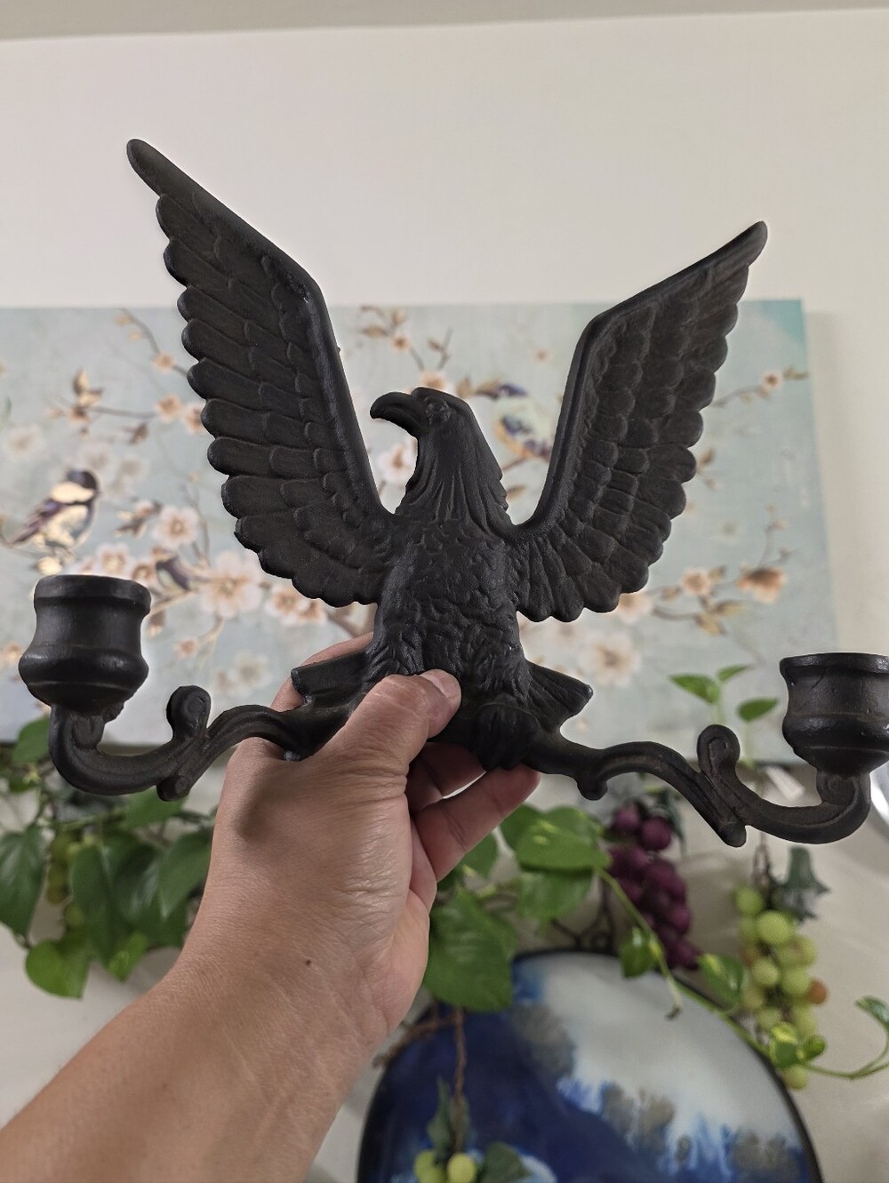 Vintage Metal Cast Iron Patriotic Eagle Candle Holder Wall Mounting. 